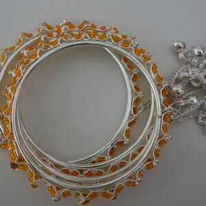 Beautiful 4 Bracelet Diameter 2.5" Silver & Oranng Color Beads VintageBeautiful